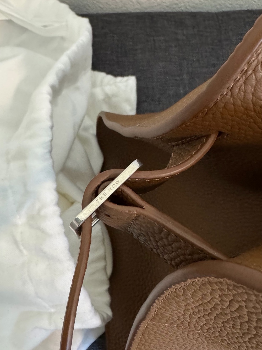 The Row Pebbled Leather Satchel in Cognac Brown - Picture 7 of 7